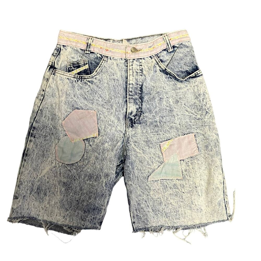 Vintage Bonjour High Waisted Patchwork Denim Shorts Size 10